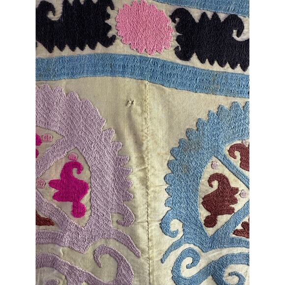 19th Century Silk on Cotton Uzbek Suzani Tapestry Throw - Picture 7 of 15